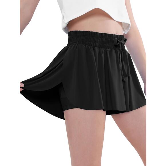 Exarus Pack of 2 Girls Kids High Waisted Running Short Tennis Size 14 Black Pink - Picture 3 of 12